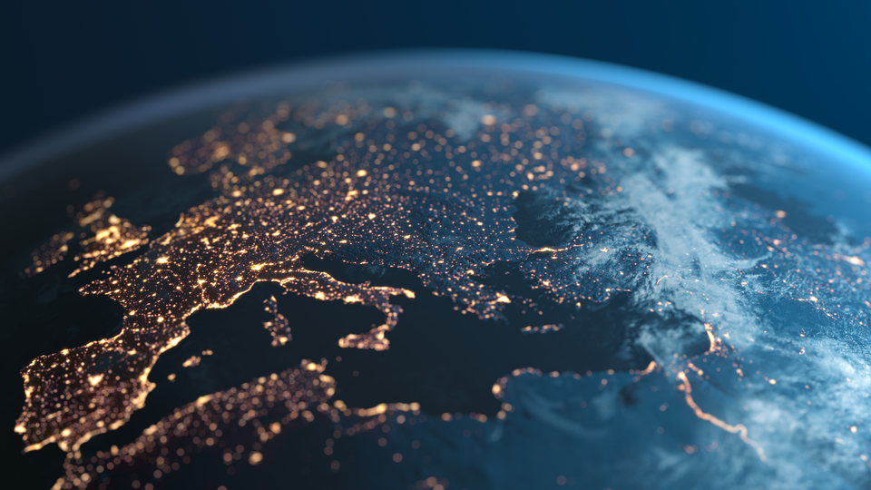 Night view of Europe from space showing illuminated cities, representing international travel and global destinations in March.